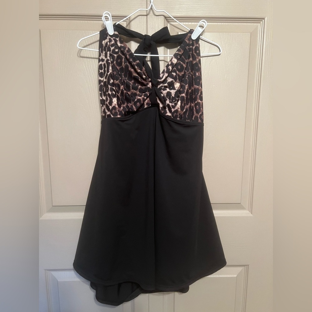 COCOSHIP Black and Brown leopard One Piece Swimsuit